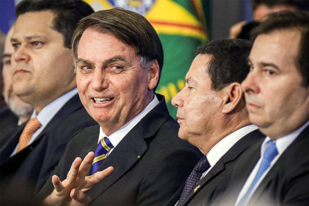 Davi Alcolumbre, Jair Bolsonaro, Hamilton Mourão e Rodrigo Maia. Fevereiro de 2020. Foto:  REUTERS/Adriano Machado (Adriano Machado/Reuters)