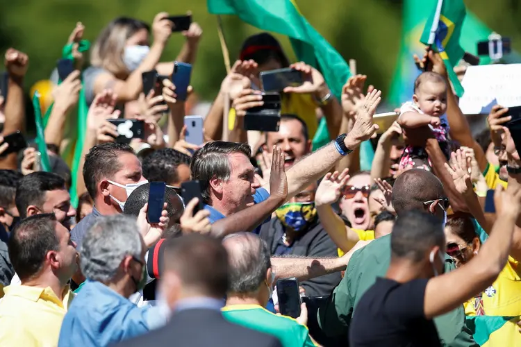 Jair Bolsonaro: presidente durante manifestação a seu favor neste domingo, em Brasilia. (Ueslei Marcelino/Reuters)