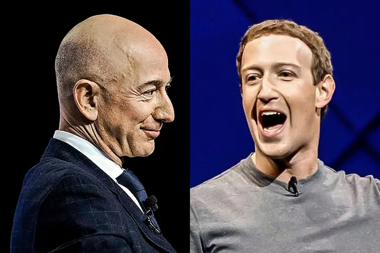 Jeff Bezos e Mark Zuckerberg: fundadores da Amazon e do Facebook estão entre os que ficaram mais ricos na pandemia (Andrew Harrer-Bloomberg /Stephen Lam-reuters/Exame)