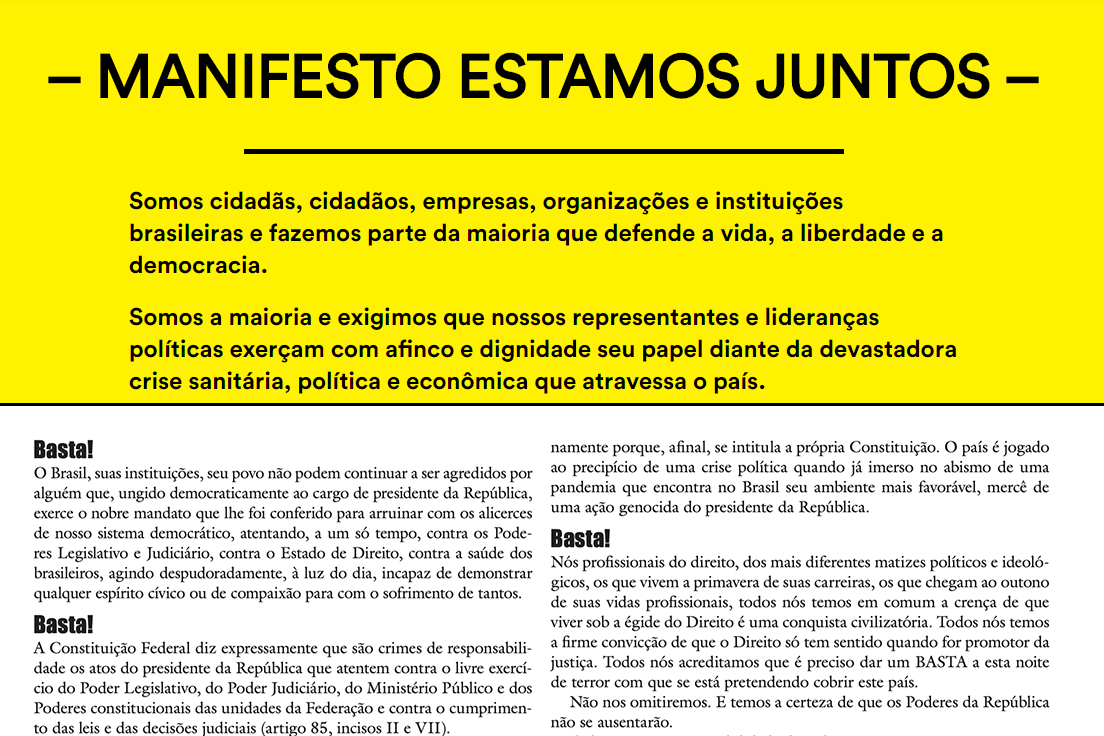 Juntos, Basta!, Somos70%: entenda a ascensão dos manifestos pró-democracia