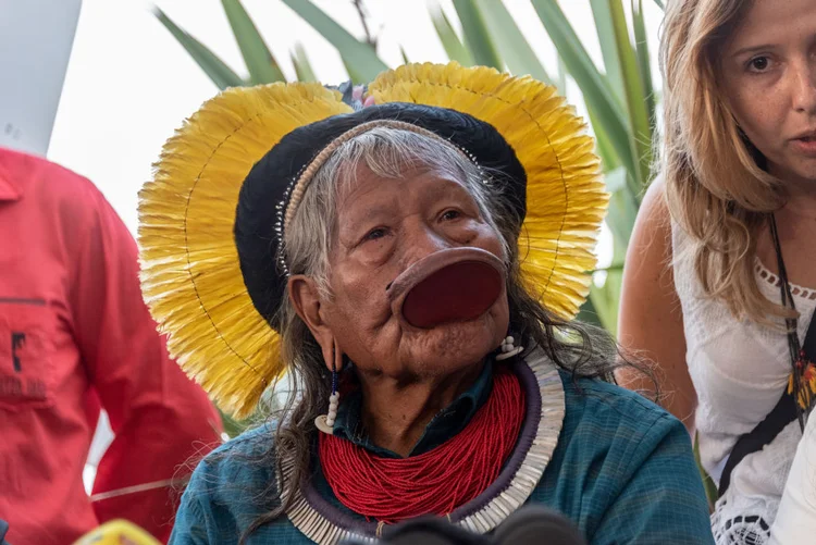 Cacique Raoni, em foto de 2019: ele estava internado em Sinop (MT) (Samuel Boivin/NurPhoto/Getty Images)