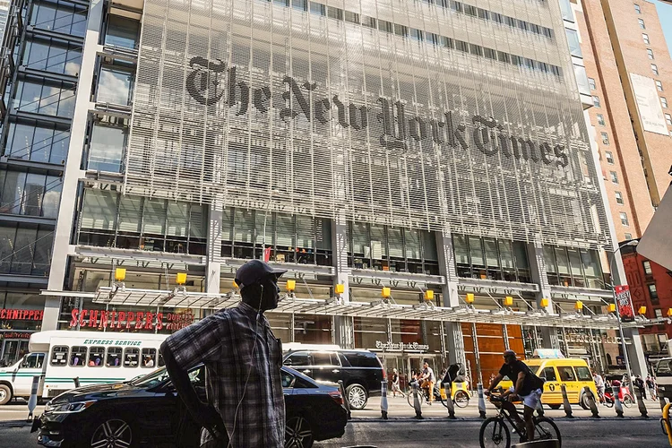 Sede do The New York Times em Nova York: NYT disse que seus funcionários têm enfrentado problemas para obter permissões de trabalho (Mark Coppola/Getty Images)