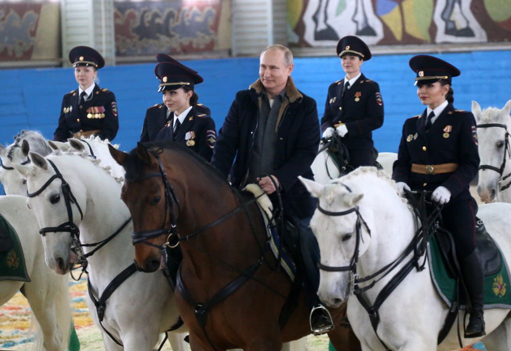 Russian President Vladimir Putin Visits The Mounted Police Unit In Moscow