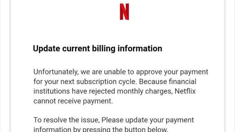 Netflix: novo golpe envia e-mails para clientes afirmando um falso problema com a forma de pagamento (Reprodução/Reprodução)