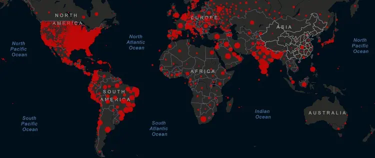 mapa de contaminações do hospital Johns Hopkins (Bússola/Divulgação)