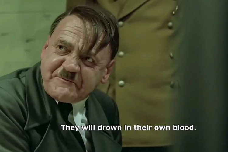 Reprodução de cena do filme A Queda, de 2004, sobre os últimos momentos de Adolf Hitler na Segunda Guerra Mundial (Youtube/Reprodução)