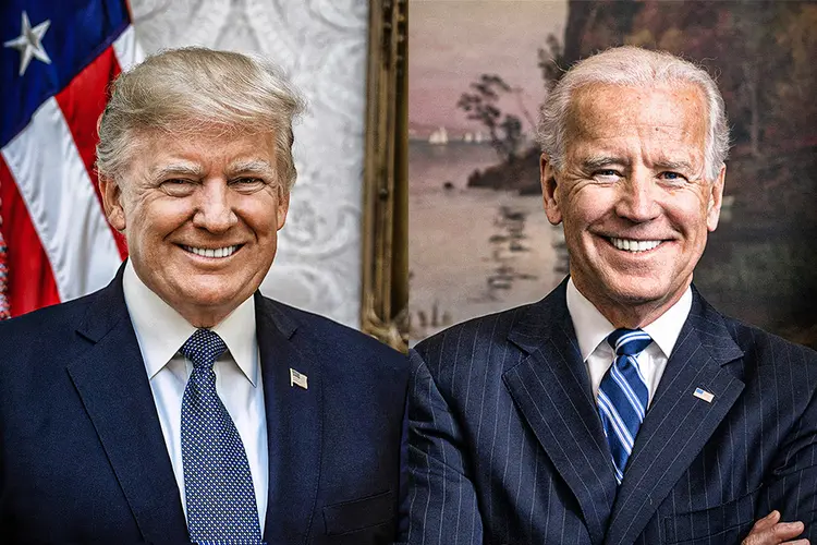Donald Trump e Joe Biden: democrata leva vantagem nas pesquisas a menos de uma semana das eleições (Bússola/Reprodução)