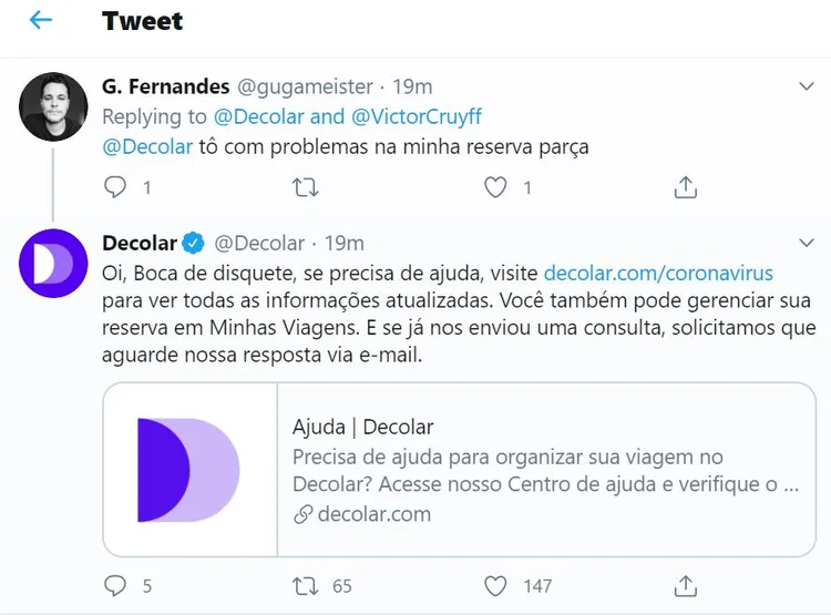 Problema no twitter da Decolar.com (./Reprodução)