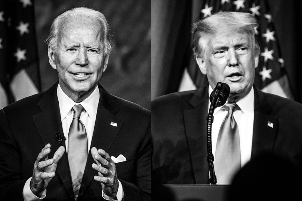 Eleições presidenciais nos Estados Unidos: o democrata Joe Biden e o  atual presidente, o republicano Donald Trump, disputam a Casa Branca  (Montagem EXAME/Getty Images)