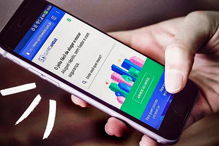 Celular mostra o aplicativo do Quinto Andar, startup de aluguel de imóveis (QuintoAndar/Divulgação)