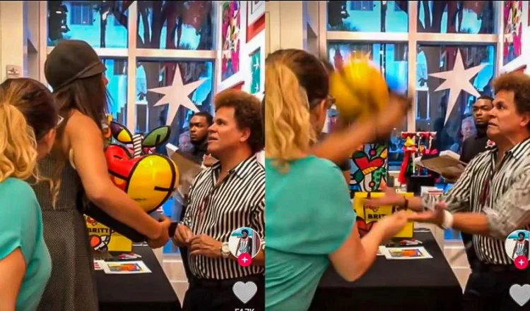 Momento em que obra de Britto, avaliada em 26.000 reais vai ao chão (Twitter/Reprodução)