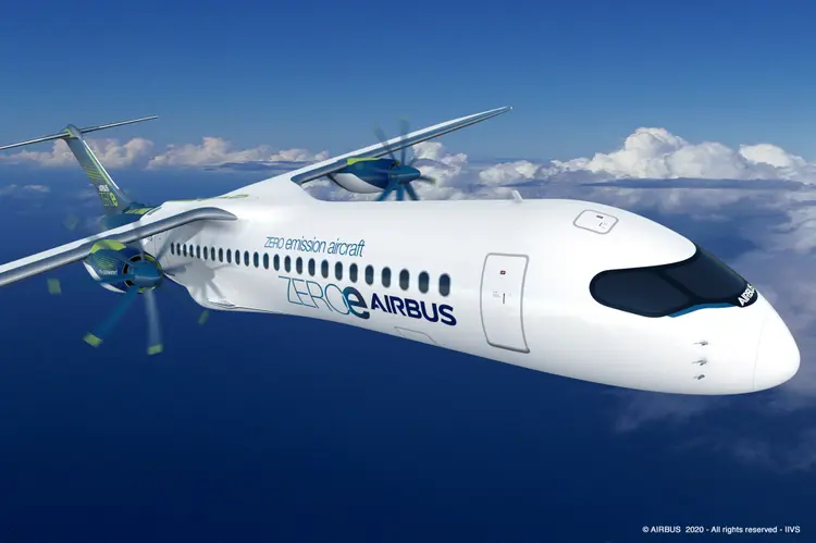 Um design de turboélice ganha impulso na Airbus como a solução para seu desafio de desenvolver um jato movido a hidrogênio até 2035, segundo pessoas a par do assunto (Airbus/Reprodução)