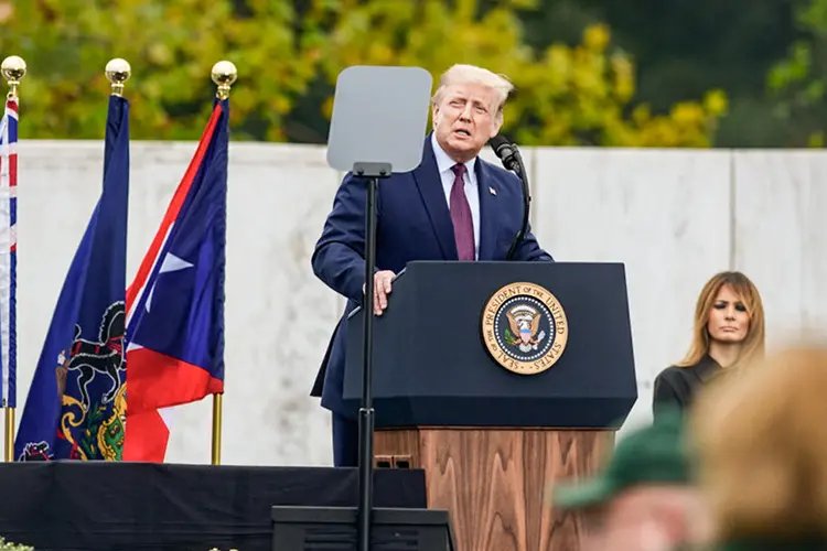 Trump em celebrações do 11 de setembro: a Constituição americana proíbe três mandatos seguidos (Jeff Swensen/Getty Images)