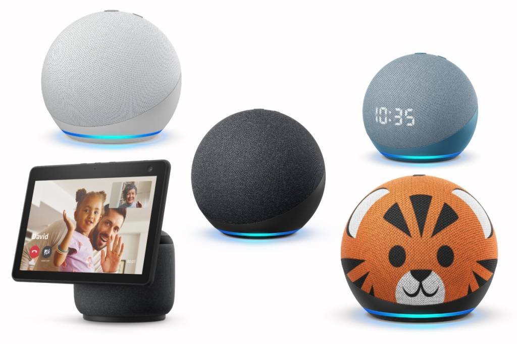 A nova família do Echo, caixas inteligentes da Amazon: a empresa agora aposta em formato de esfera (Divulgação/Amazon)