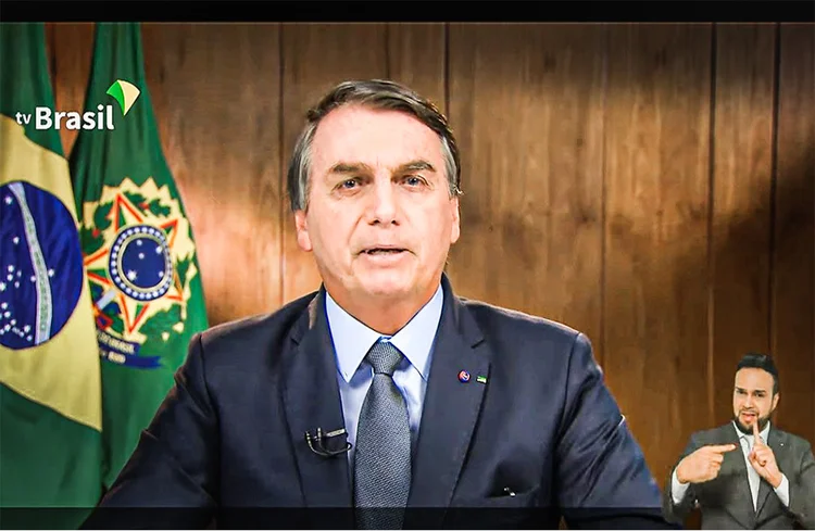 Jair Bolsonaro em discurso virtual na ONU: presidente abriu a assembleia geral (TV Brasil/Reprodução)