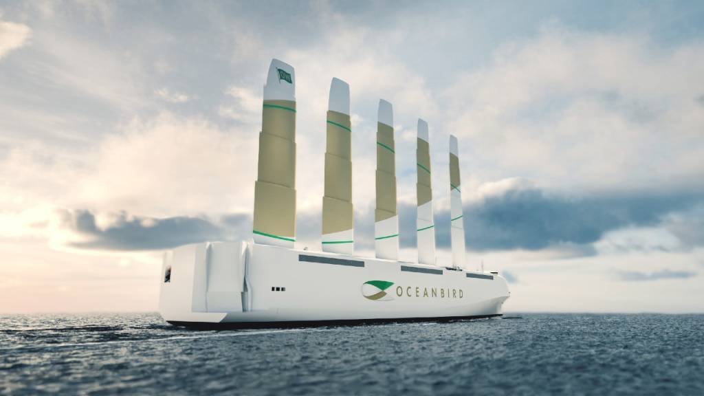 Design do navio cargueiro Oceanbird: a força do vento pode reduzir o consumo de combustível em 90% (Wallenius Marine/Divulgação)