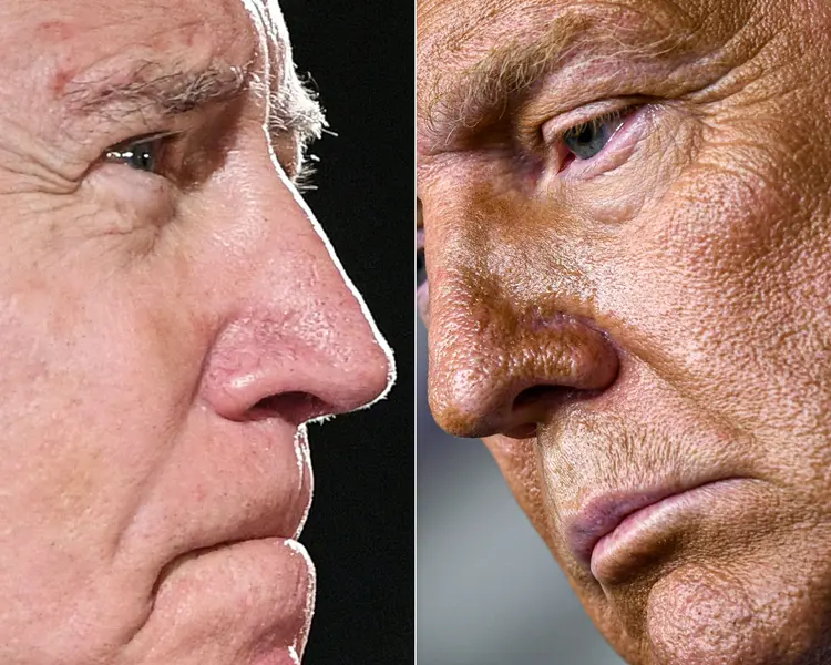 Donald Trump e Joe Biden se encontram no último debate antes das eleições dos EUA às 22h desta quinta-feira (SAUL LOEB e Brendan Smialowski/AFP)