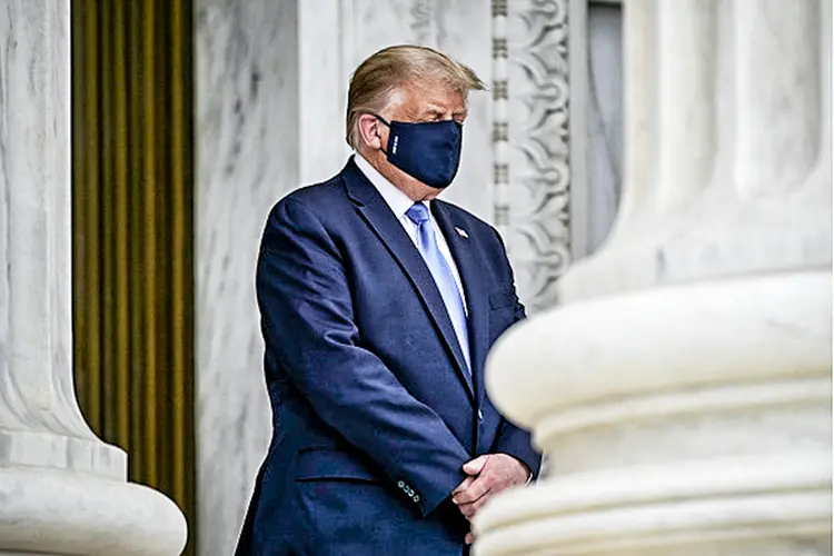 Donald Trump: presidente fez primeira aparição desde diagnóstico de covid-19 (Alex Brandon-Pool/Getty Images)