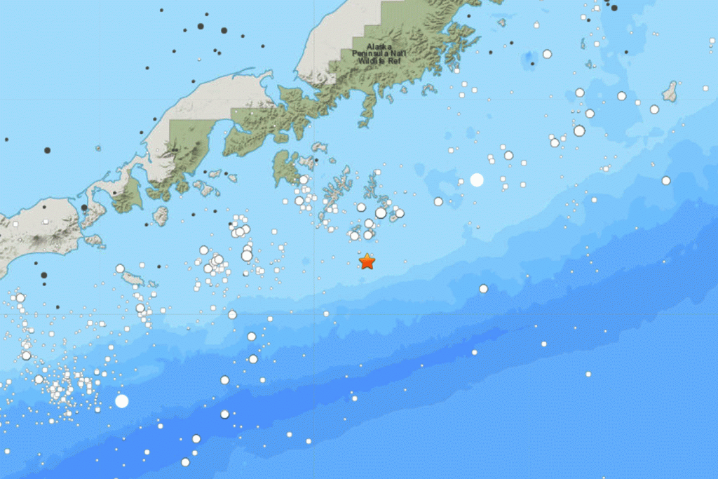 Alasca: Centro de Alerta de Tsunami dos EUA disse que o terremoto havia disparado um alerta de tsunami em Sand Point, Cold Bay e Kodiak (USGS/Reprodução)