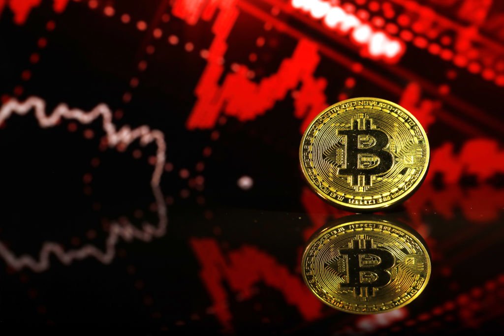 Proporção de carteiras de bitcoin no prejuízo aumentou muito com a queda no preço da criptomoeda (Getty Images/Bloomberg)