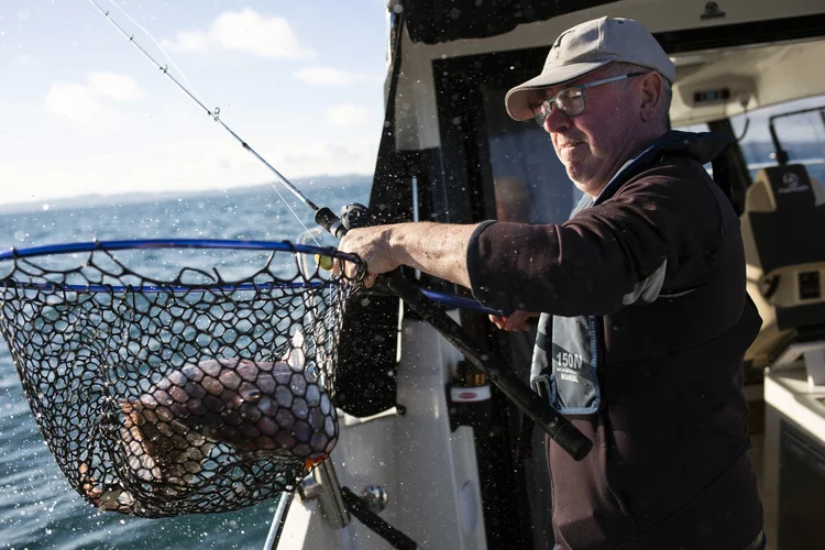 Max Smitheram pesca em Auckland, na Nova Zelândia (Cornell Tukiri/The New York Times)