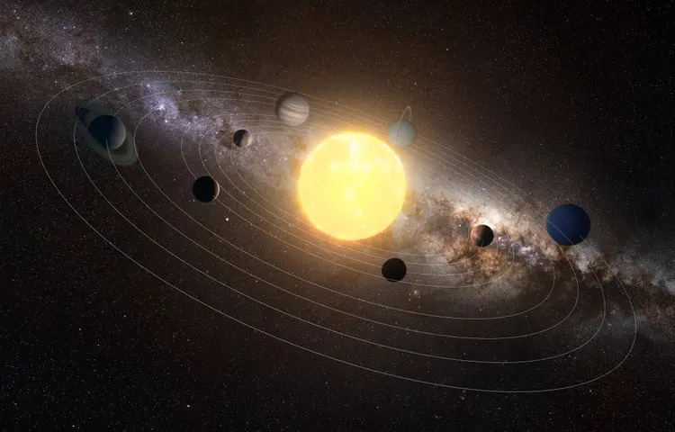 Sistema solar: hoje existem oito planetas que orbitam o Sol, além de Plutão (SCIEPRO/Getty Images)