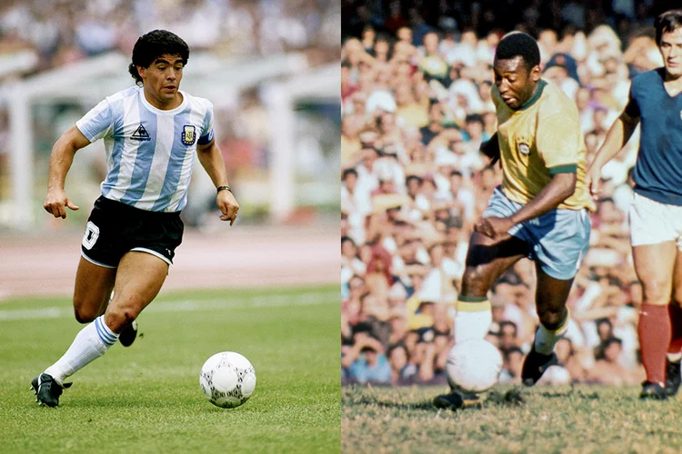 Maradona e Pelé em campo: personalidades opostas (Reprodução/Getty Images)