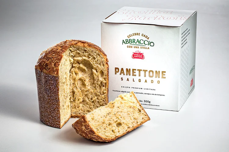 Panettone Salgado do Abbraccio e Stella Artois (Abbraccio/Divulgação)