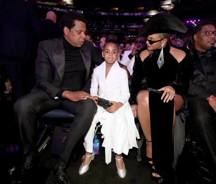 Jay-Z, Blue Ivy e Beyoncé no 60º Grammy. (Christopher Polk/Getty Images)