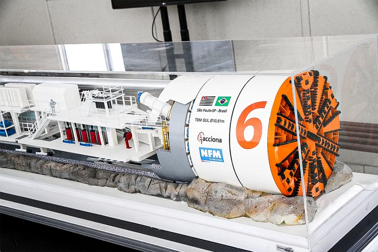 Maquete do Tatuzão da Linha 6 - Laranja do Metrô de São Paulo (Guilherme Bessa/Divulgação)