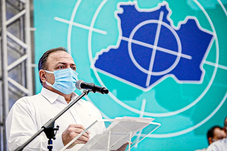Ministro da Saúde, Eduardo Pazuello: Ministério alegou entraves como ausência de gelo seco para manter frascos na temperatura correta (Euzivaldo Queiroz/MS/Divulgação)