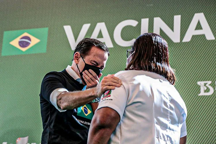 Governador João Doria, na coletiva que anunciou início de vacinação em São Paulo: Doria diz não confirar mais no Ministério da Saúde (Governo do Estado de São Paulo/Divulgação)