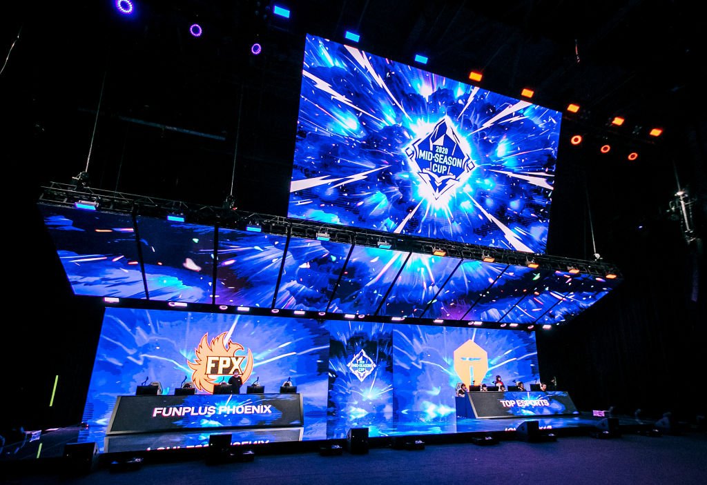 SHANGHAI, CHINA - MAY 31: League of Legends Pro League teams FunPlus Phoenix (L) and Top Esports (R) compete during the League of Legends Mid-Season Cup finals at the LPL Arena on May 31, 2020 in Shanghai, China. (Photo by Riot Games/Riot Games Inc. via Getty Images) (Riot Games/Getty Images)