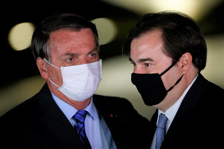 Presidente da Câmara dos Deputados, Rodrigo Maia, ao lado do presidente Jair Bolsonaro em Brasília (Adriano Machado/Reuters)