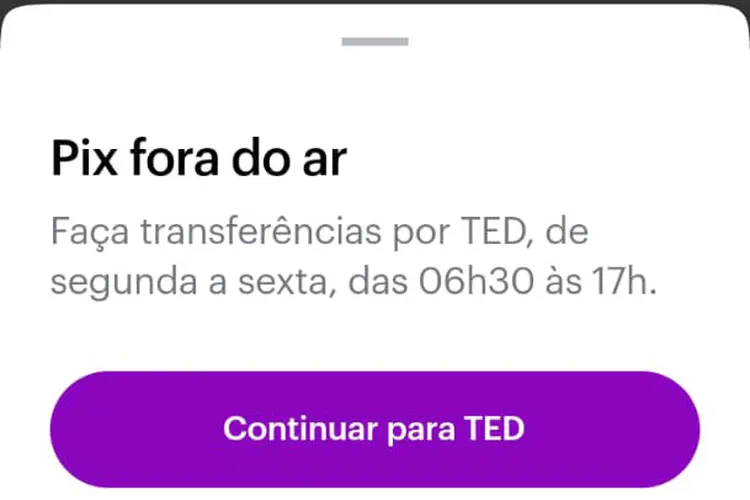 App do Nubank aponta que transações via Pix estão fora do ar (Arquivo pessoal/Reprodução)