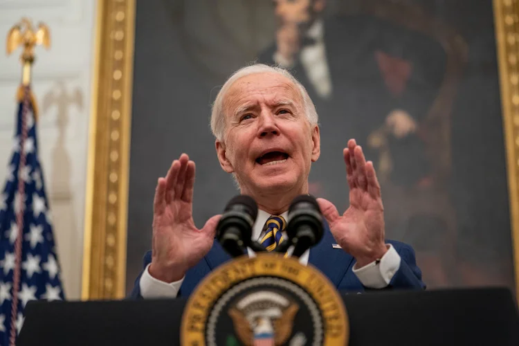 Joe Biden: o presidente defende um novo auxílio emergencial para os americanos de 1.400 dólares (Ken Cedeno/CNP/Bloomberg/Getty Images)