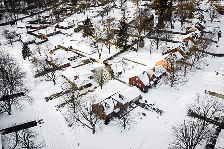 DAYTON, OHIO, UNITED STATES - 2021/02/16: (EDITORS NOTE: Image taken with drone)
A view of a snow covered neighbourhood in Dayton.
Winter Storm Uri leaves over six inches of snow in more than 25 states across the United States. (Photo by Megan Jelinger/SOPA Images/LightRocket via Getty Images) (Megan Jelinger/Getty Images)