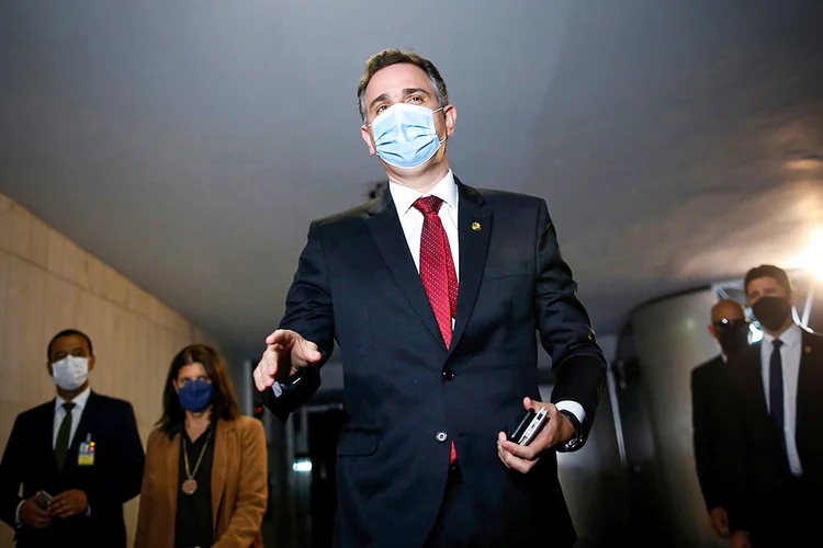 Presidente do Senado, Rodrigo Pacheco, durante entrevista coletiva no Congresso (Adriano Machado/Reuters)