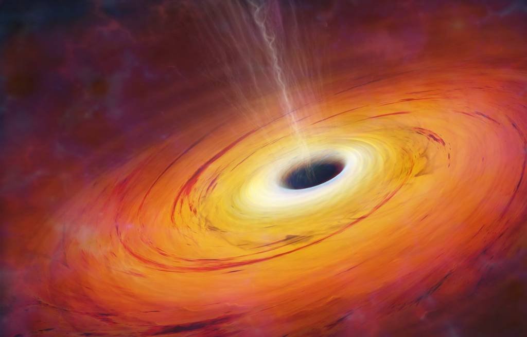Animação de um buraco negro supermassivo em uma galáxia (Getty Images/Getty Images)