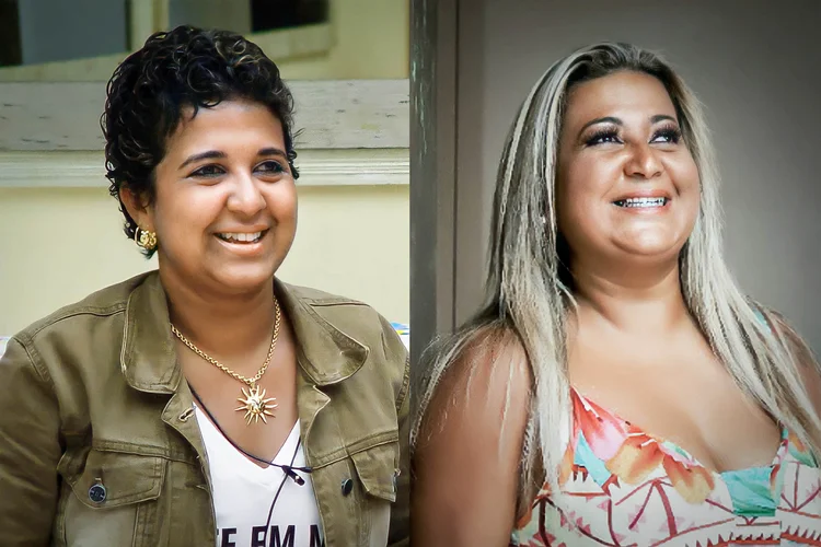 Montagem de Cida Santos em 2004, quando ganhou o BBB, e hoje, depois que perdeu o dinheiro da premiação (Jaq Joner/ TV Globo/Divulgação)