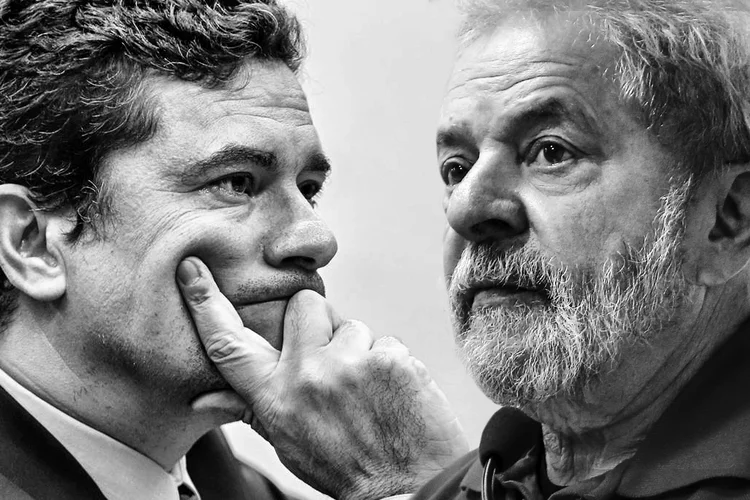 O ex-juiz federal Sergio Moro e o ex-presidente Luiz Inácio Lula da Silva: O caso do Sítio de Atibaia voltou à estaca zero (Montagem/Exame)