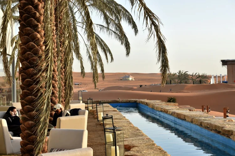 Oásis de luxo perto de Riade, onde sauditas endinheirados descansam durante a pandemia. (Anuj Chopra/AFP)