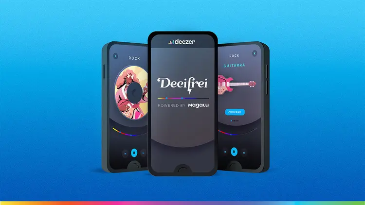 Plataforma Decifrei, do Magalu e Deezer, permite compra de instrumentos utilizados em cada música das playlists (Ogilvy/Divulgação)