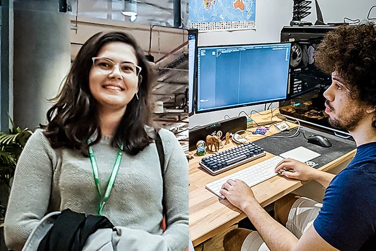 Fernanda Isabel e Claudionor Santos, engenheiros de software no escritório do Facebook em Londres (Arquivo pessoal/Montagem/Divulgação)