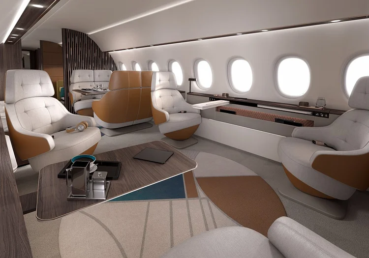 O interior do novo jato executivo Falcon 10x, da francesa Dassault (Reprodução/Divulgação)