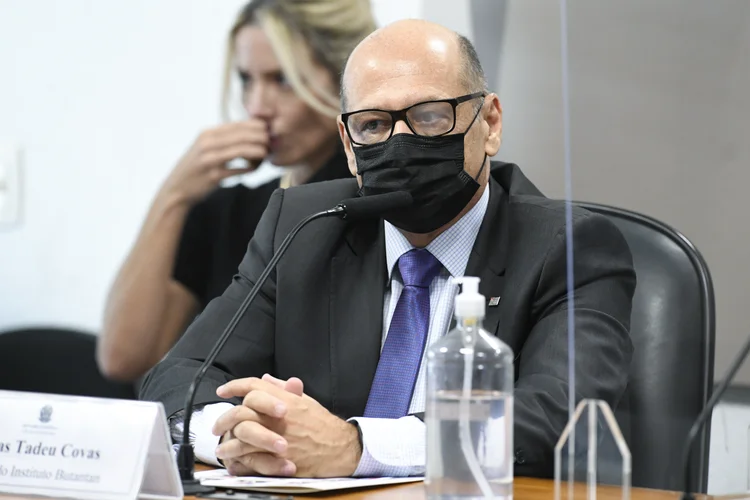 Presidente do Butantan, Dimas Covas, falou hoje à CPI da Pandemia. (Jefferson Rudy/Agência Senado)