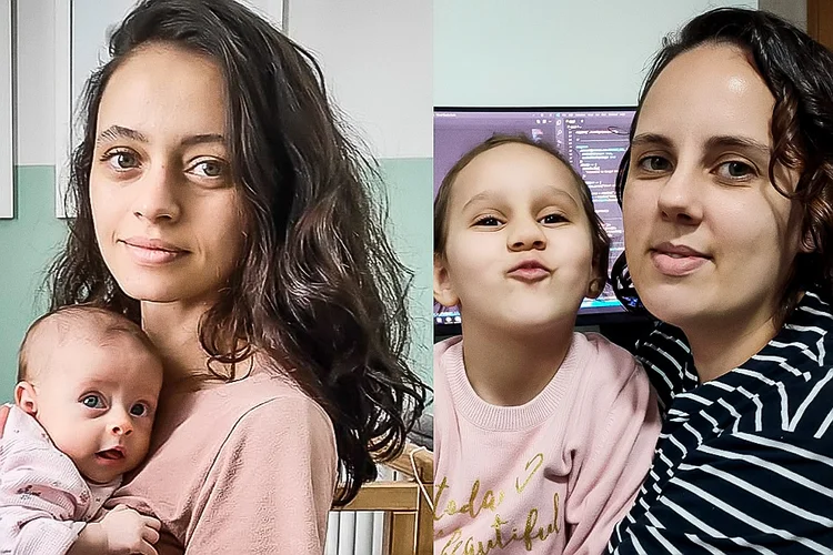 Desenvolvedoras e mães: Driele de Aquino Nogueira (direita), 35, e Grazielle Diandra Silva (esquerda), 30. (Ironhack/Reprodução)