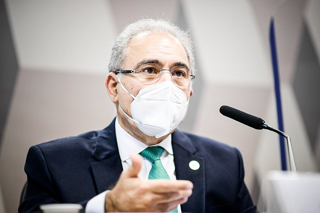 O ministro da Saúde, Marcelo Queiroga, evitou responder perguntas sobre afirmações do presidente Jair Bolsonaro (Jefferson Rudy/Agência Senado)