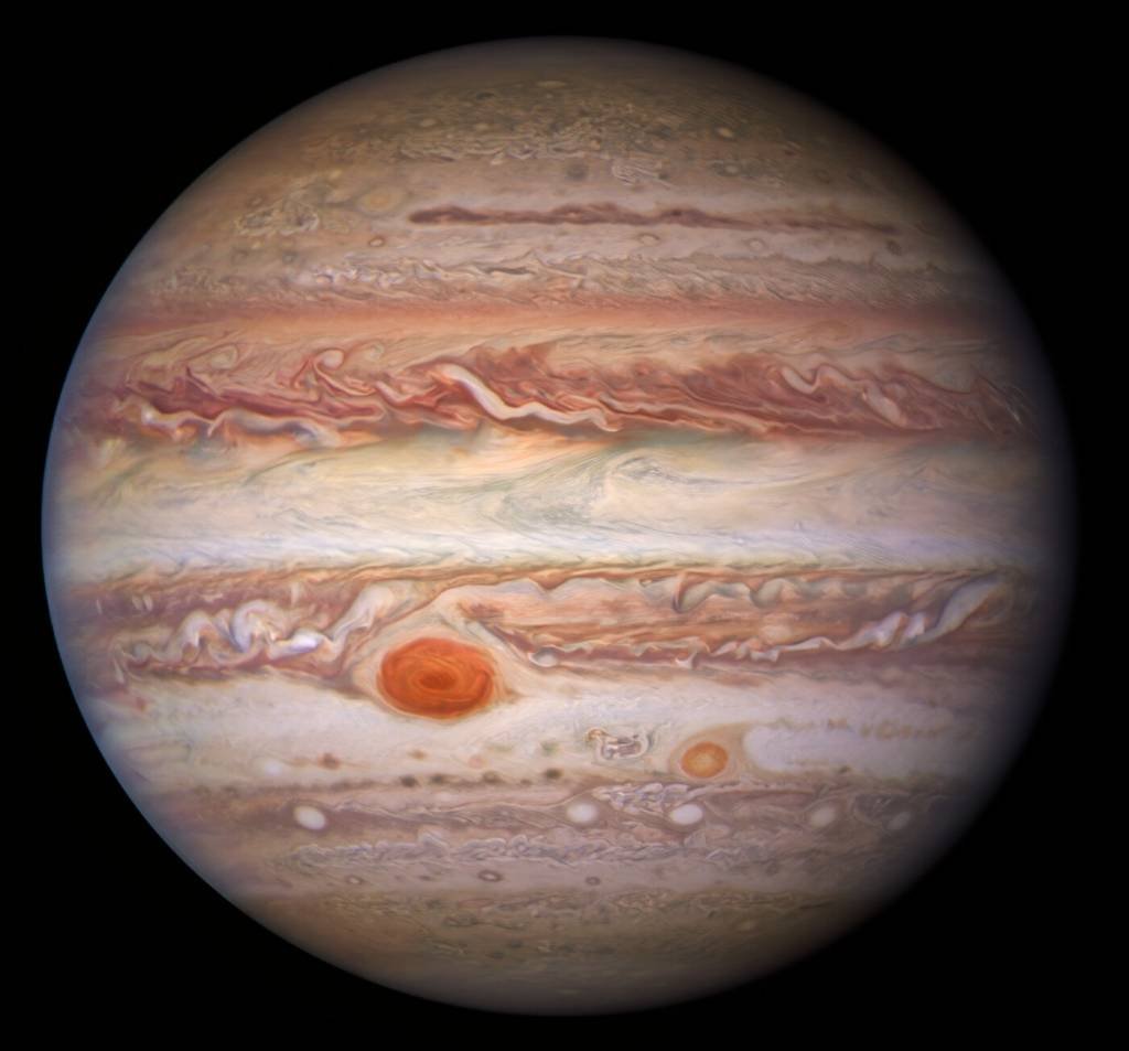 Hubble Visible View of Jupiter Imagem de Júpiter em luz visível, capturada pelo telescópio Hubble.