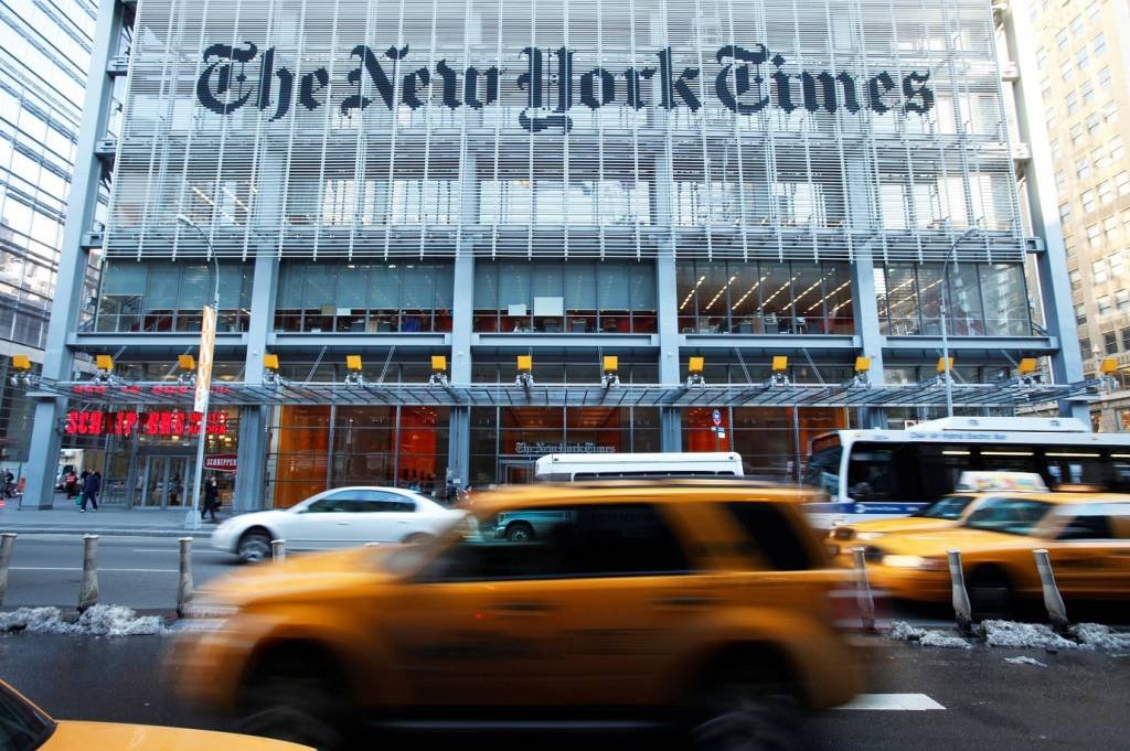 Prédio do The New York Times em Nova York: empresa acaba de comprar a The Athletic, de conteúdo esportivo | Foto: Lucas Jackson/Reuters (Reuters/Lucas Jackson)